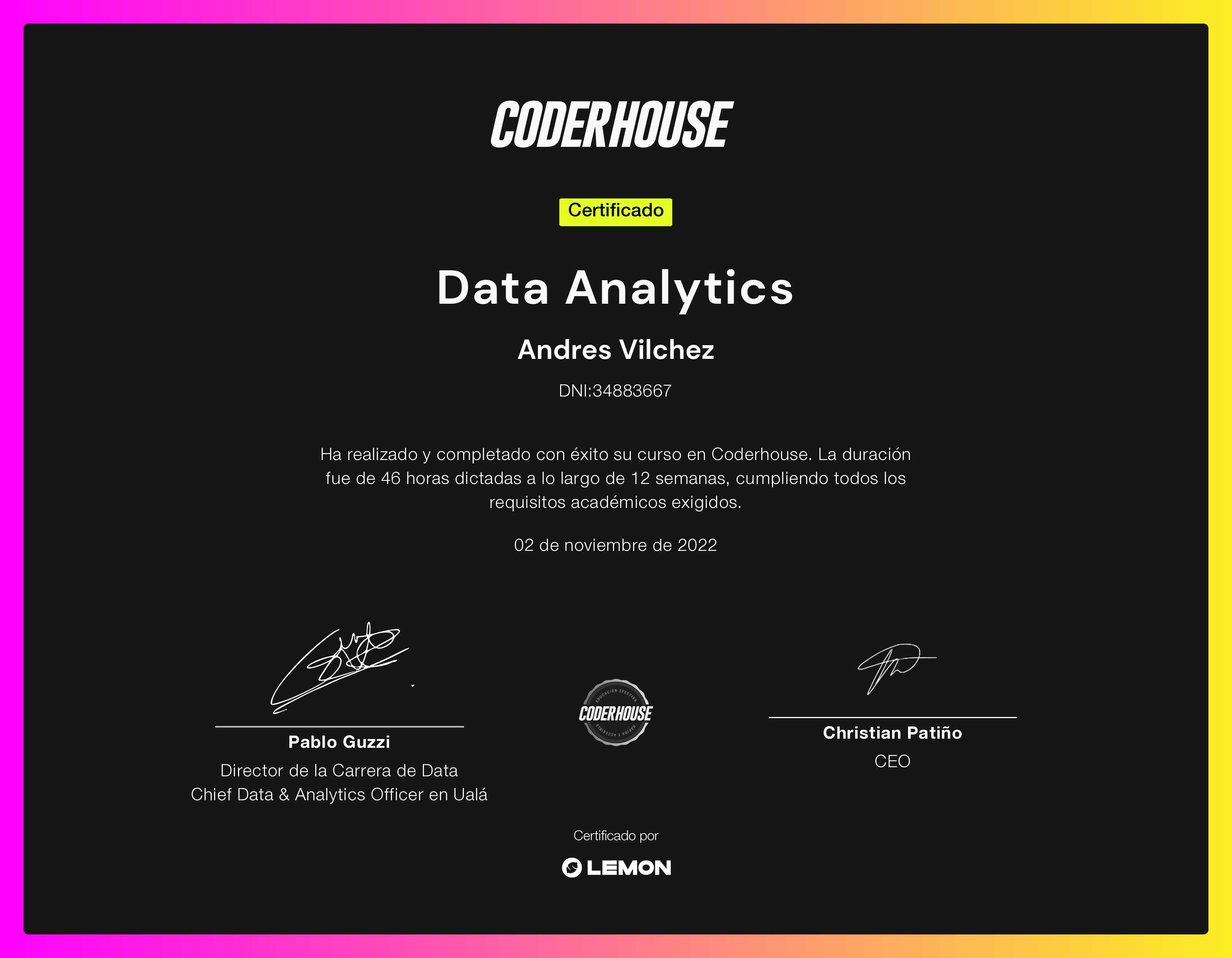 Credencial de Certificado Data Analytics
